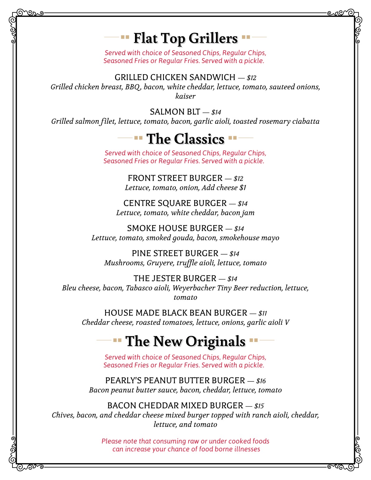 All Day Menu Pearly Baker's Alehouse (610) 2539949